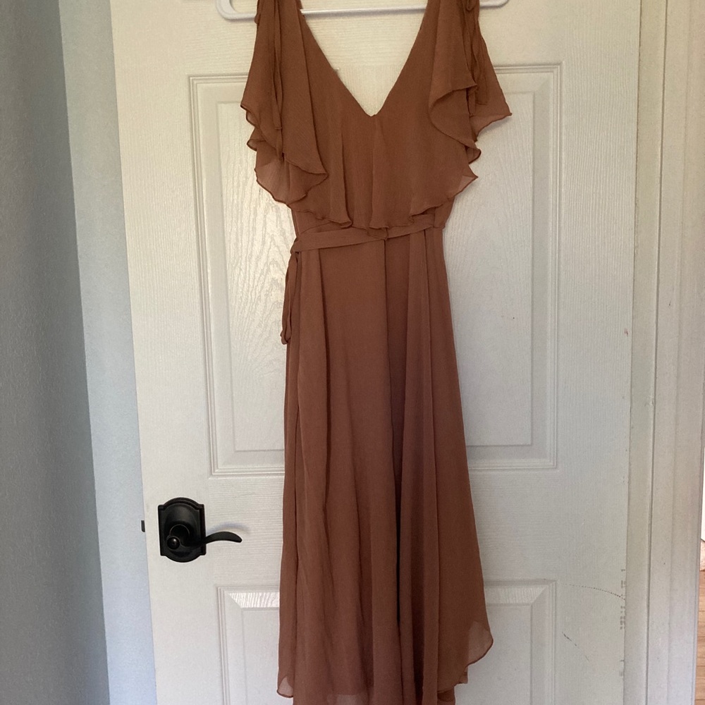 Flowy, high low, midi dress. Terra cotta color, size: US 2